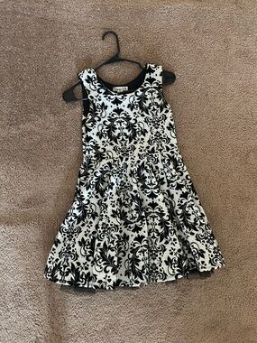 Knitworks Black and White Damask Fit-and-Flare Dress